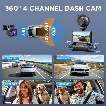 4K 360 Degree Dual Dash Cam with 5G WiFi and GPS, Black, Night Vision