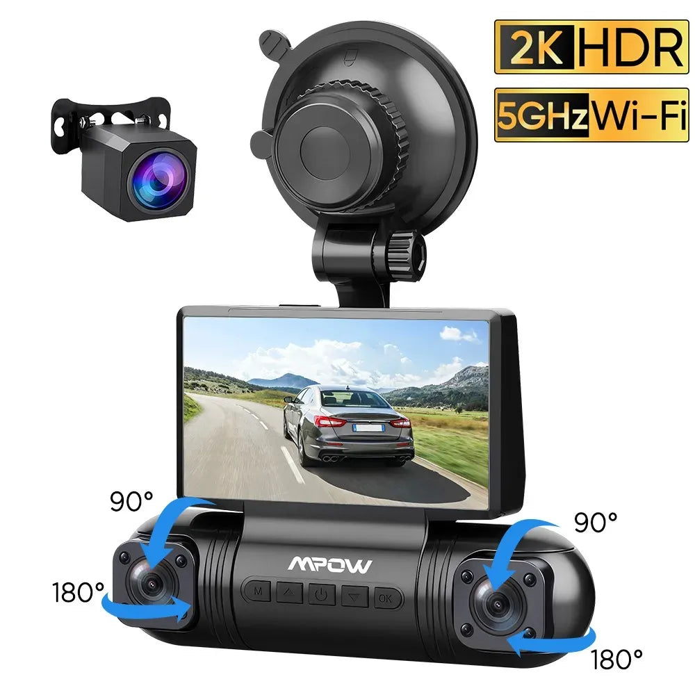 4K 360 Degree Dual Dash Cam with 5G WiFi and GPS, Black, Night Vision