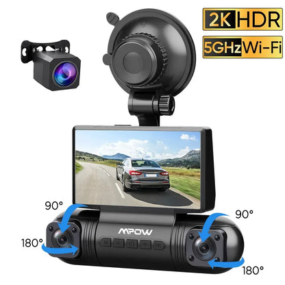 4K 360 Degree Dual Dash Cam with 5G WiFi and GPS, Black, Night Vision
