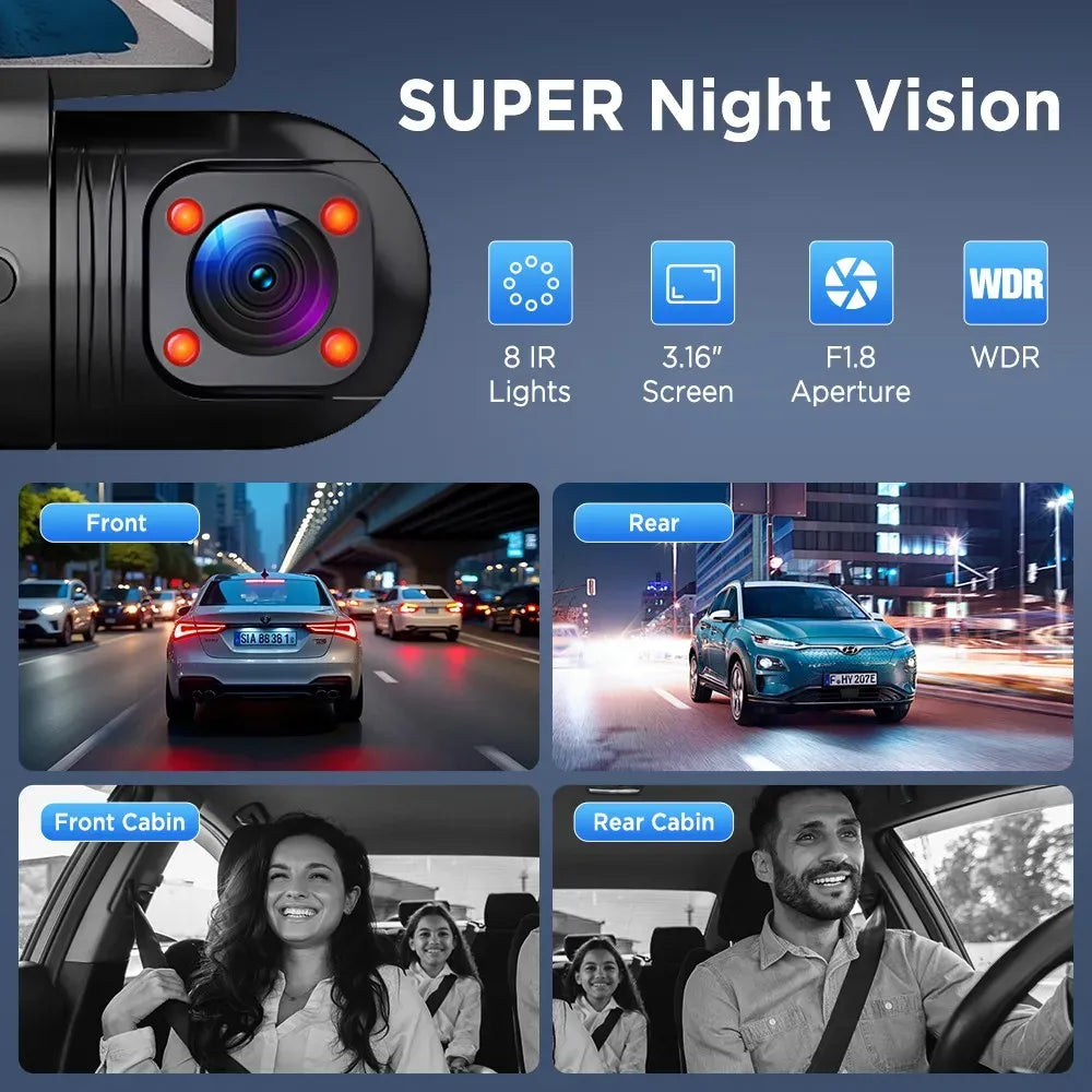 4K 360 Degree Dual Dash Cam with 5G WiFi and GPS, Black, Night Vision