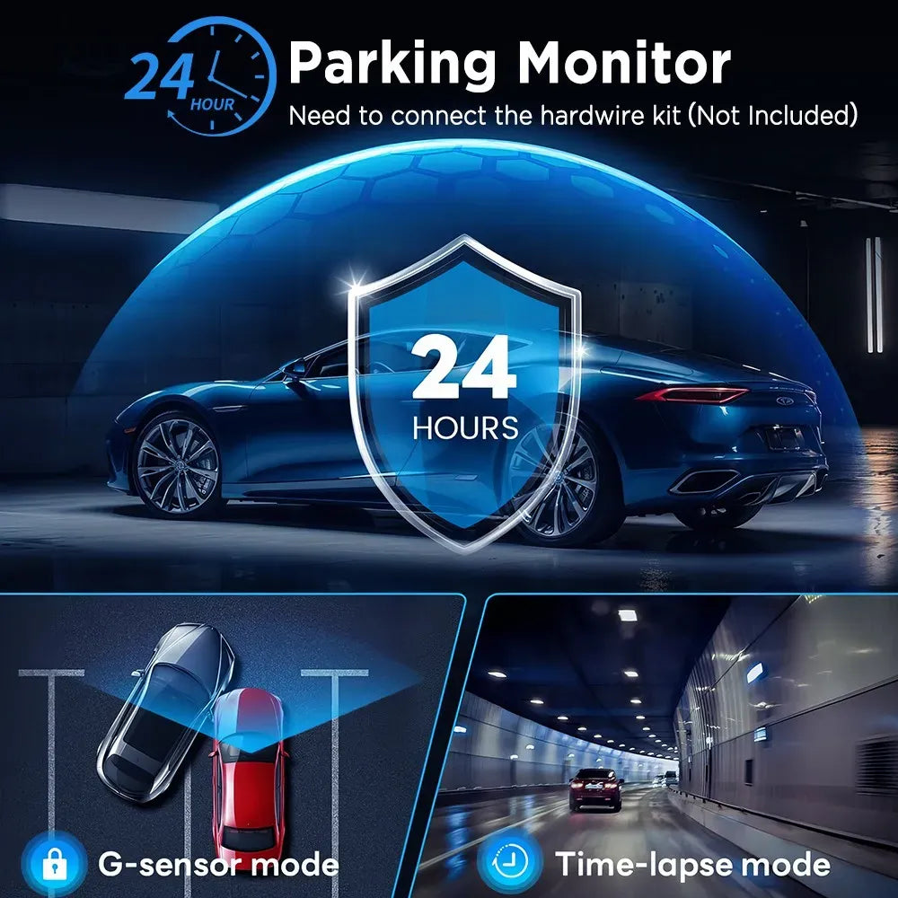 4K 360 Degree Dual Dash Cam with 5G WiFi and GPS, Black, Night Vision
