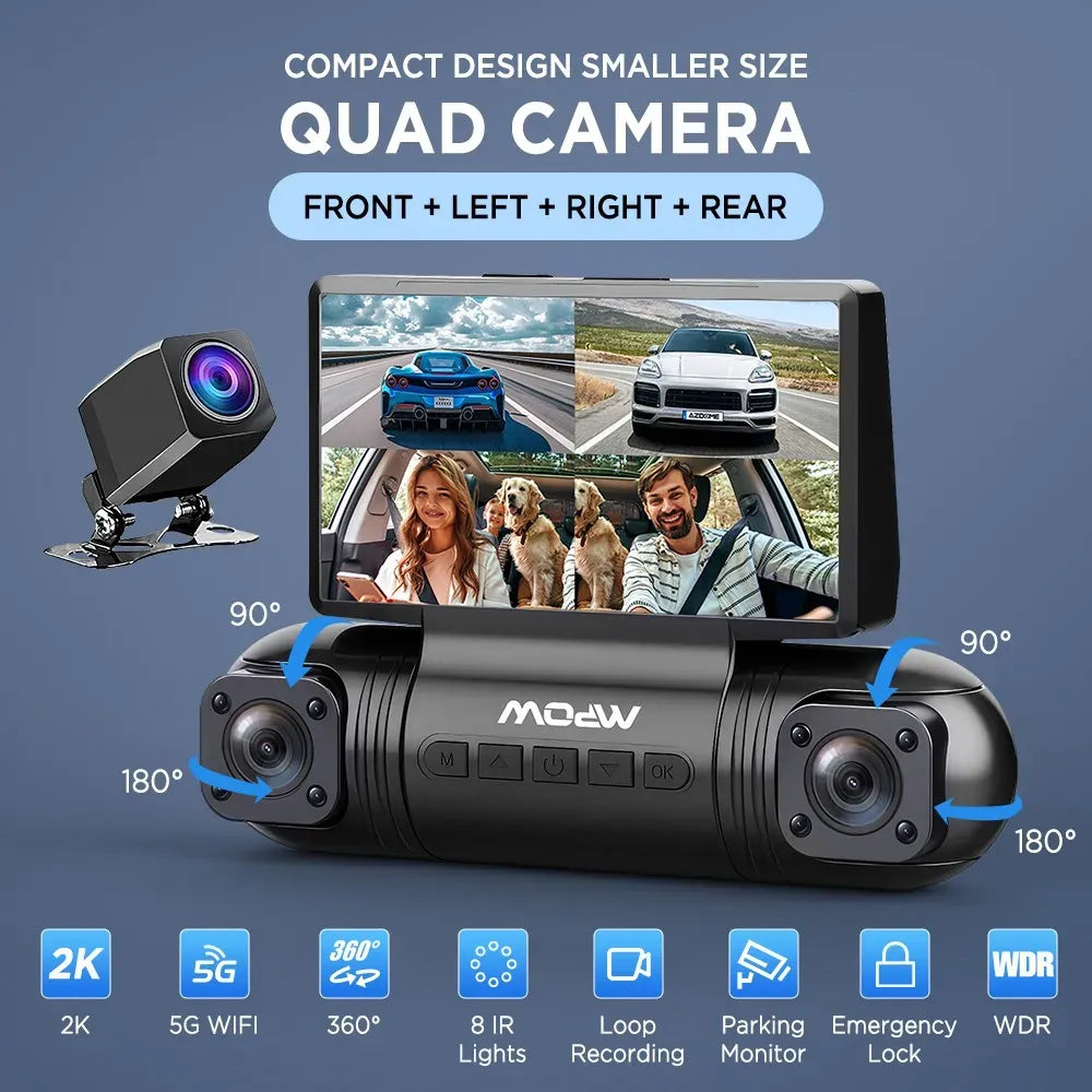4K 360 Degree Dual Dash Cam with 5G WiFi and GPS, Black, Night Vision