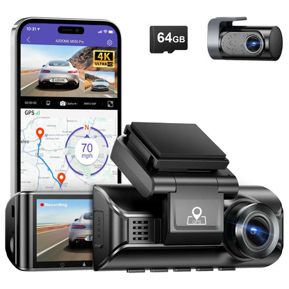 3.19 Inch Black IPS Dual Dash Cam, 4K and 1080P, 5G WiFi, GPS, Free 64GB Card