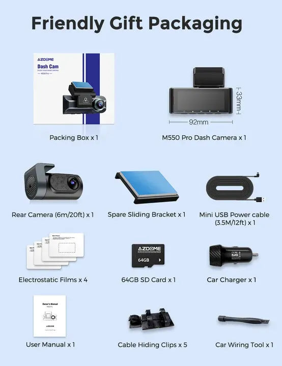 3.19 Inch Black IPS Dual Dash Cam, 4K and 1080P, 5G WiFi, GPS, Free 64GB Card