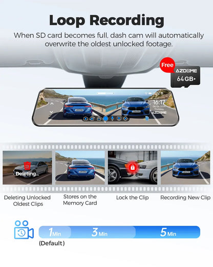 12 Inch Black Rear View Mirror Dash Cam, 4K Front and 1080P Rear, GPS, WiFi 6