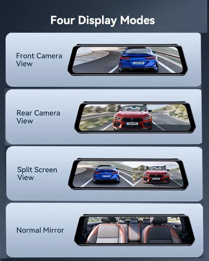 12 Inch Black Rear View Mirror Dash Cam, 4K Front and 1080P Rear, GPS, WiFi 6