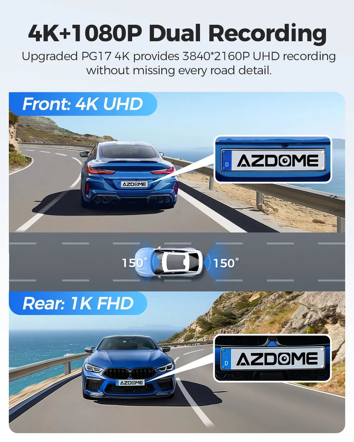 12 Inch Black Rear View Mirror Dash Cam, 4K Front and 1080P Rear, GPS, WiFi 6