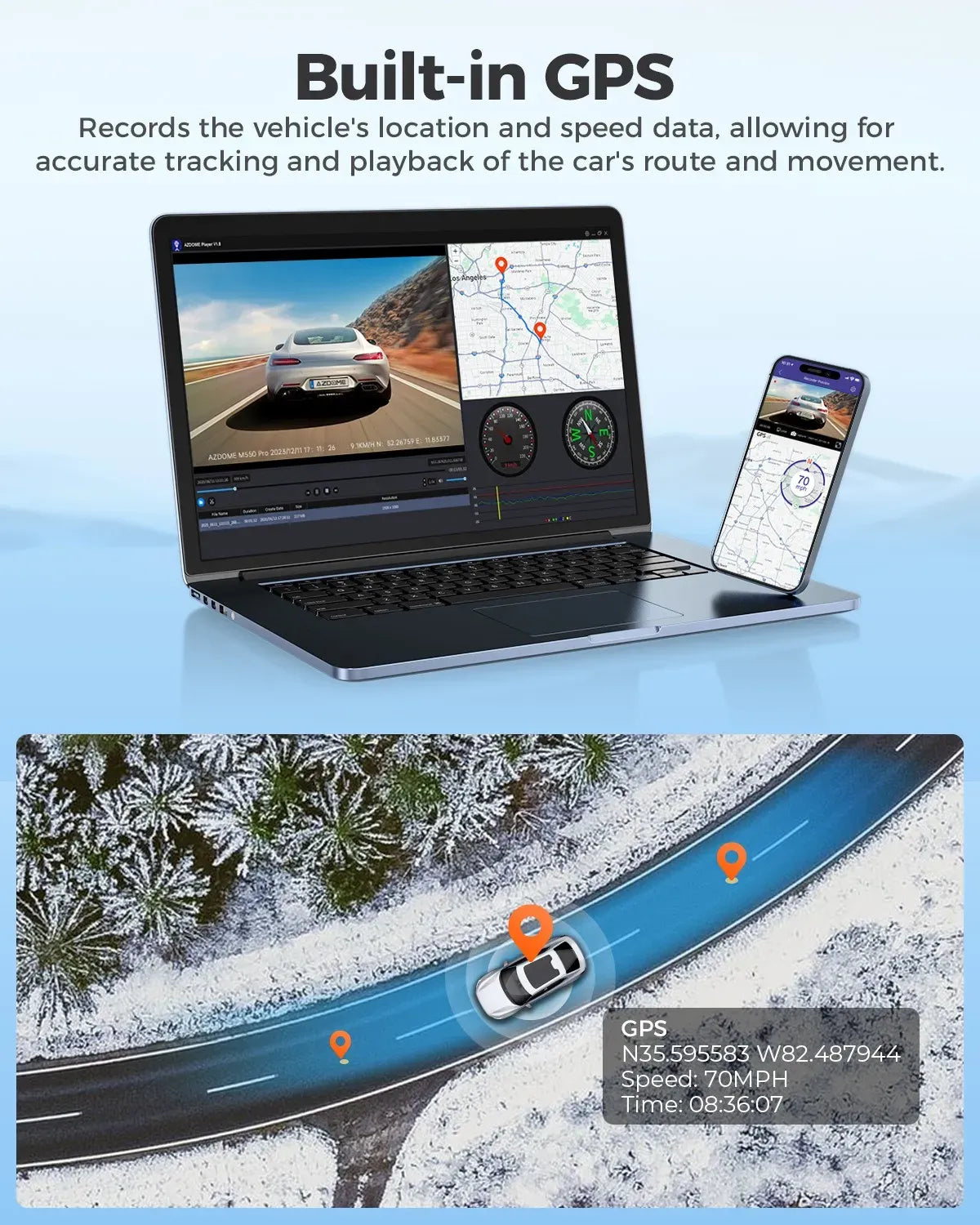 4K Black Dash Cam, 5.8GHz WiFi, GPS, Front and Rear, 24 Hour Parking, 64GB