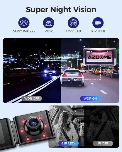 3 Channel Dash Cam in Black with WiFi, GPS, 4K+1080P+2.5K, 64GB Card, Parking Mode