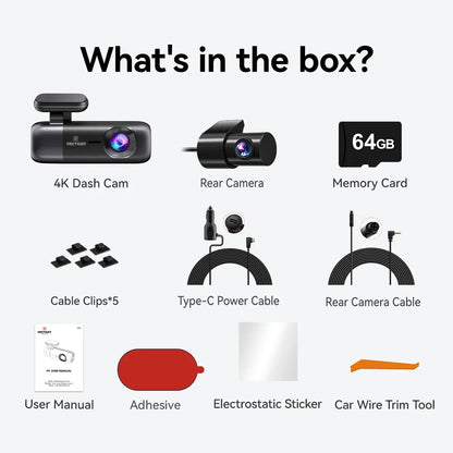 4K Front and Rear Dash Camera with WiFi GPS and Free 64GB SD Card