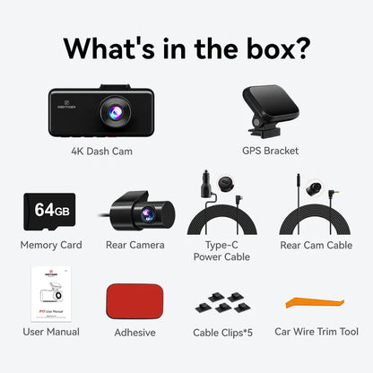 4K 3 Channel Dash Cam with 5G WiFi, Front, Rear, and Inside Recording, Free 64GB SD Card