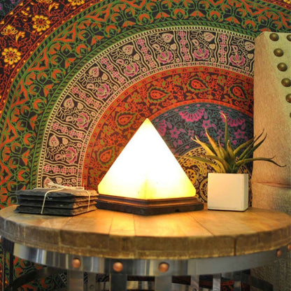 Pyramid Himalayan Salt Lamp – 2.5kg Pink Rock with Wooden Base & AU Plug