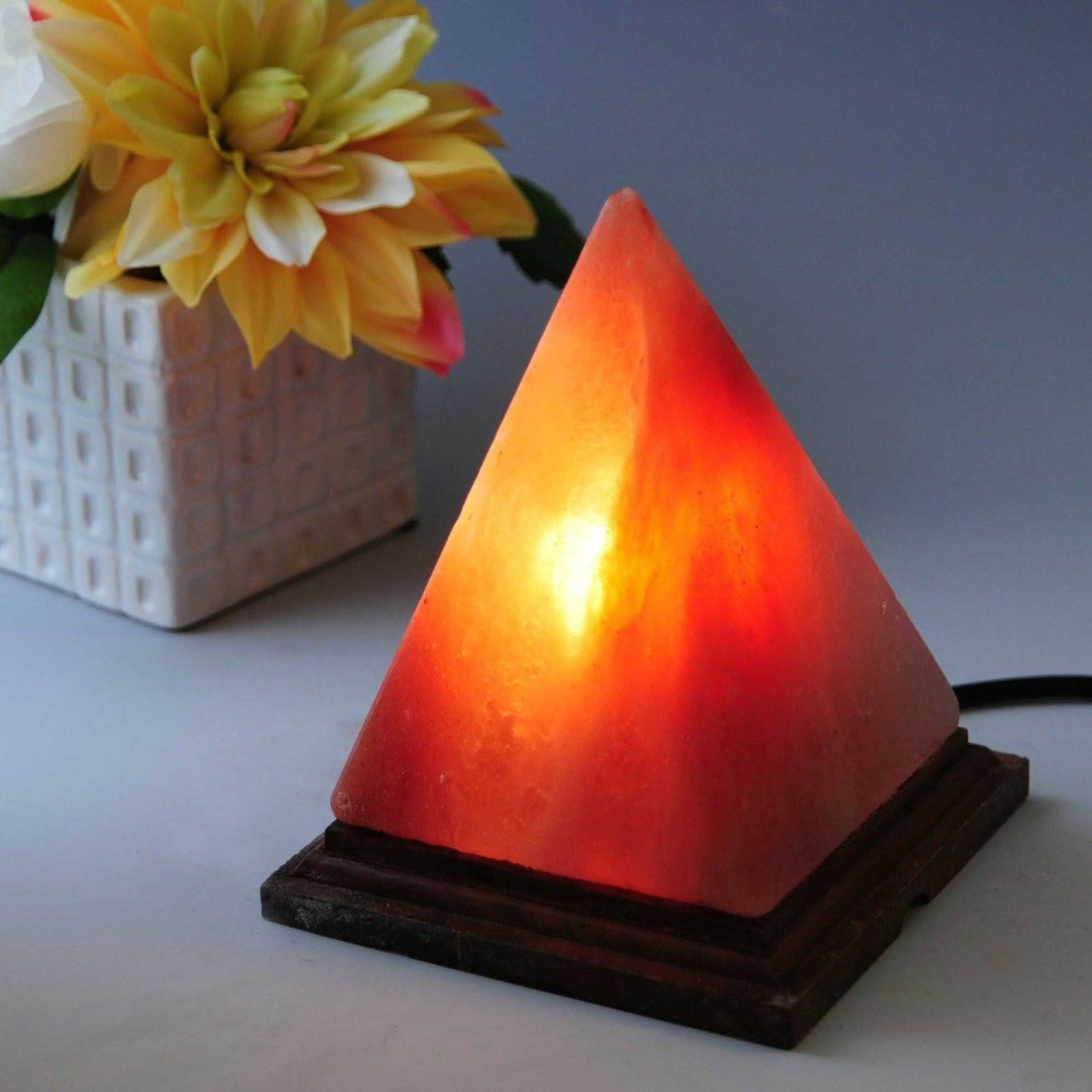 Pyramid Himalayan Salt Lamp – 2.5kg Pink Rock with Wooden Base & AU Plug