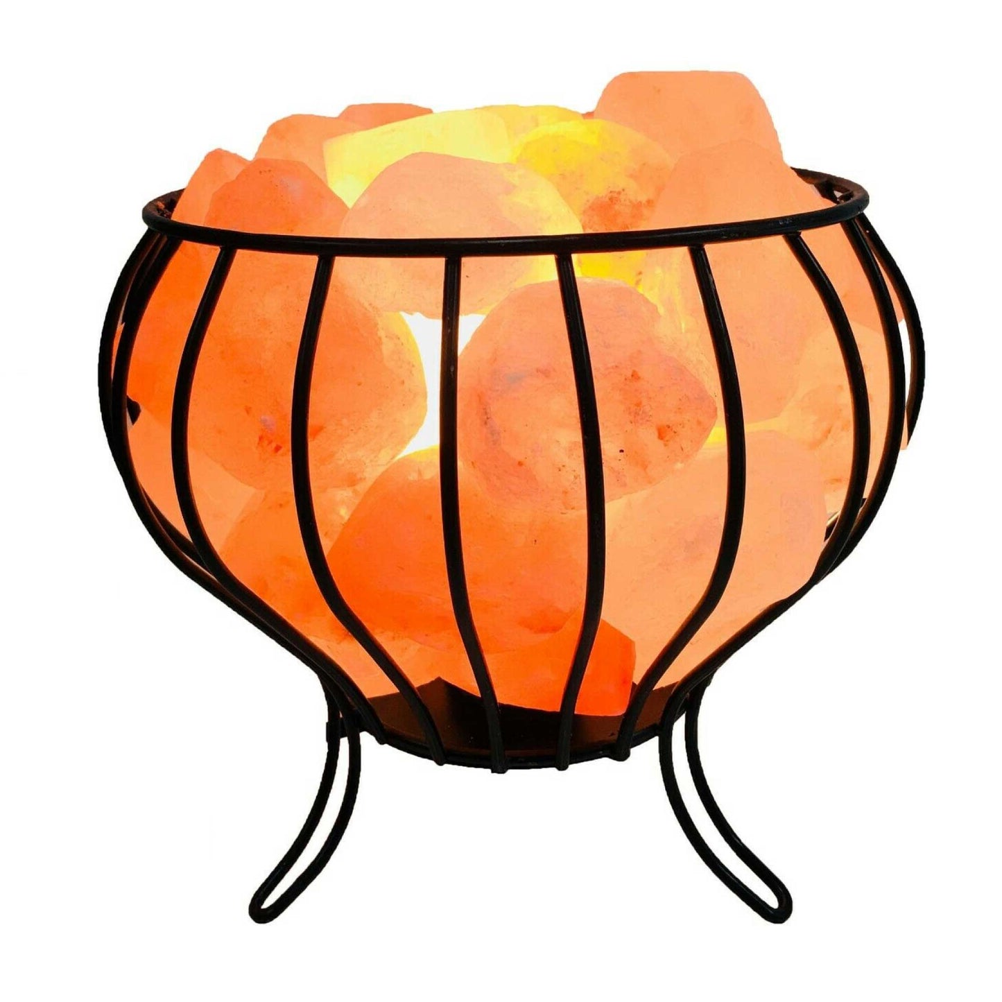 Bud Basket Himalayan Salt Lamp – Hand-Carved Pink Rock with Iron Basket & AU Plug