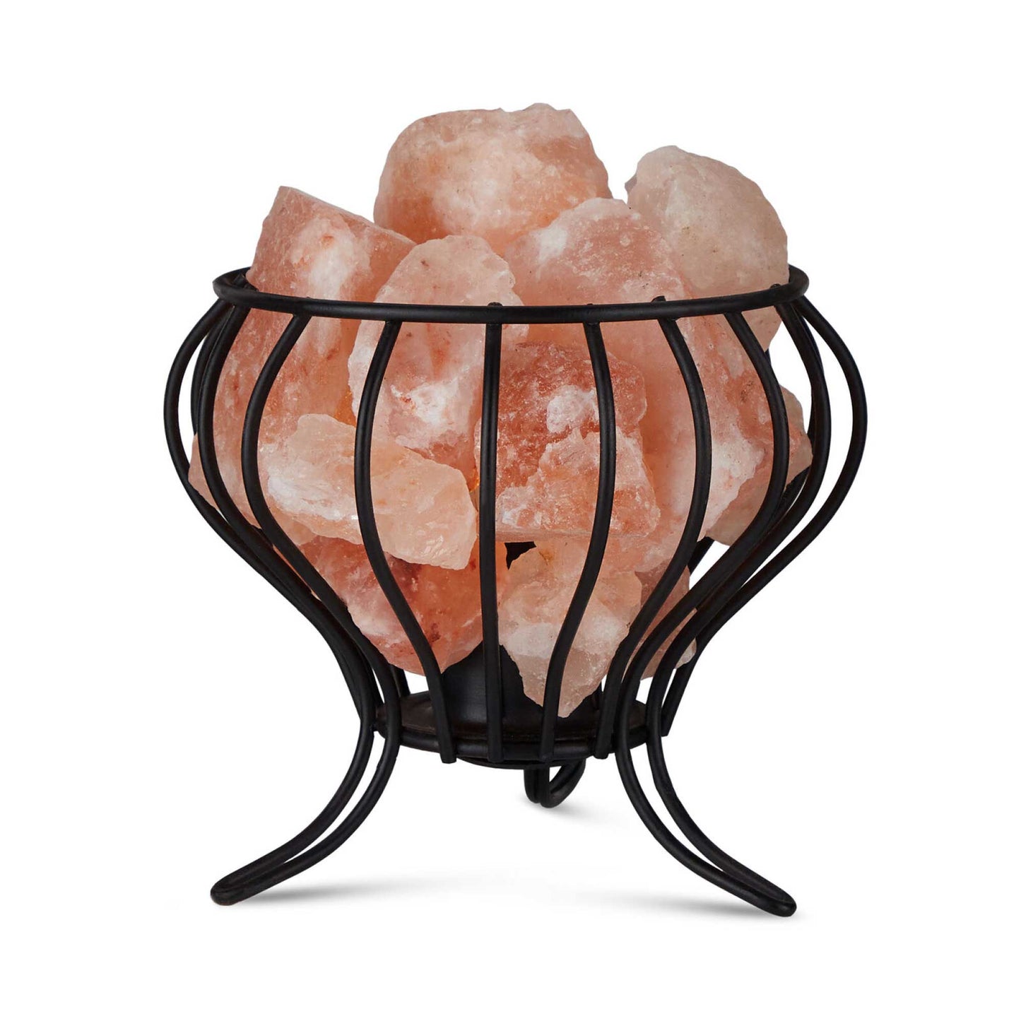 Bud Basket Himalayan Salt Lamp – Hand-Carved Pink Rock with Iron Basket & AU Plug
