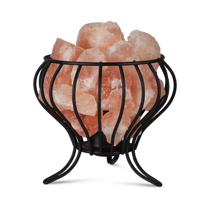 Bud Basket Himalayan Salt Lamp – Hand-Carved Pink Rock with Iron Basket & AU Plug