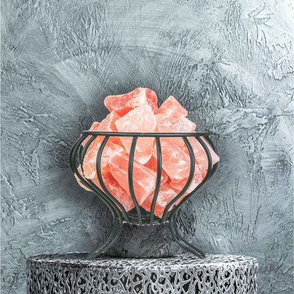 Bud Basket Himalayan Salt Lamp – Hand-Carved Pink Rock with Iron Basket & AU Plug