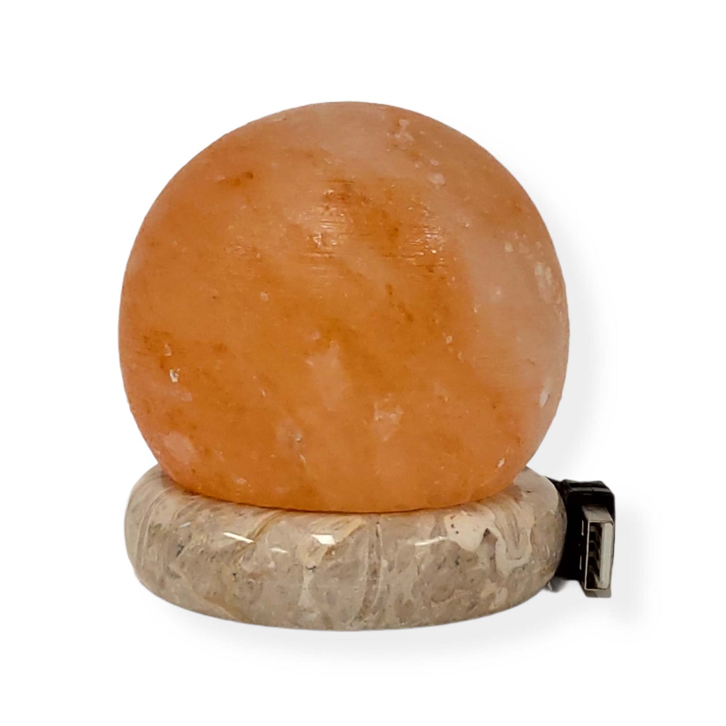USB Himalayan Salt Lamp – Sphere Shape with Marble Base & Warm LED Glow