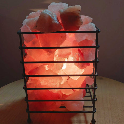 Rectangle Iron Basket Himalayan Salt Lamp – 4.5kg Pink Rock with AU Plug