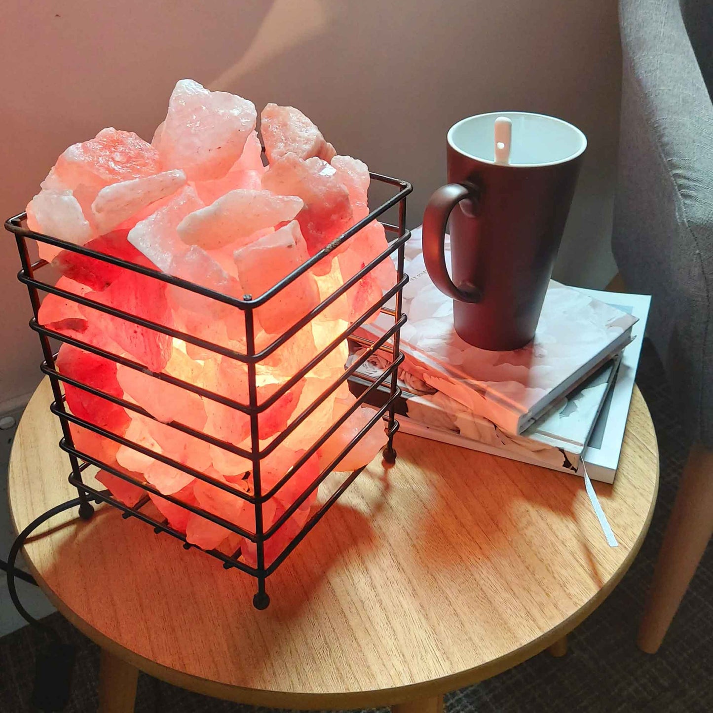 Rectangle Iron Basket Himalayan Salt Lamp – 4.5kg Pink Rock with AU Plug