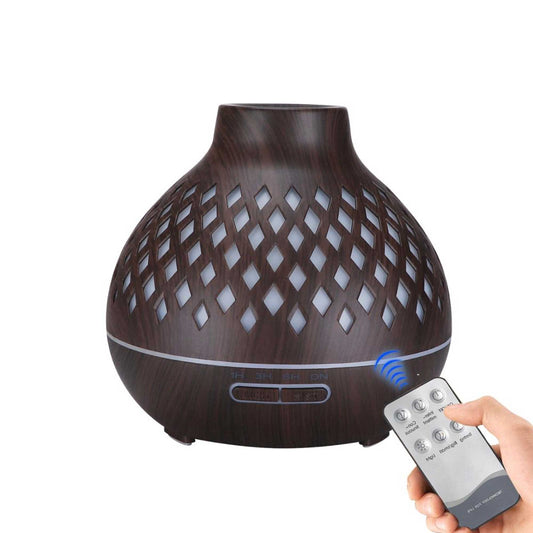Aromatherapy Essential Oil Diffuser with Remote - 400ml Hollowed Wood Mist Humidifier