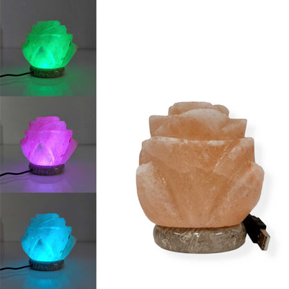Flower Himalayan Salt Lamp – USB LED Colour-Changing with Marble Base (1.2kg)