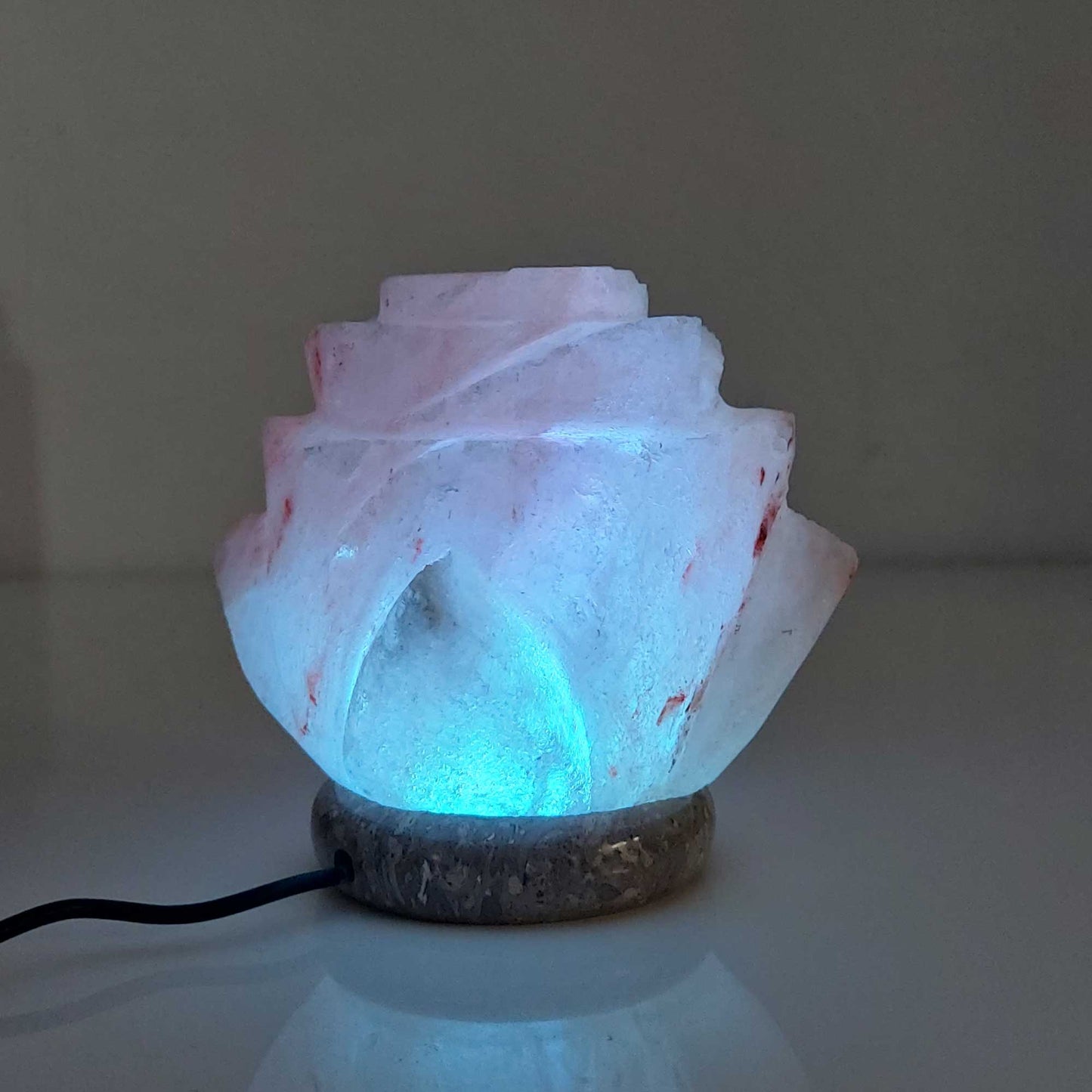 Flower Himalayan Salt Lamp – USB LED Colour-Changing with Marble Base (1.2kg)