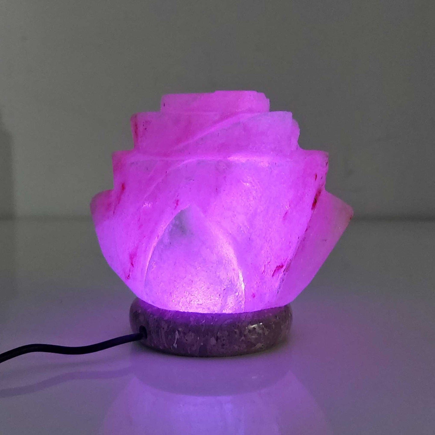 Flower Himalayan Salt Lamp – USB LED Colour-Changing with Marble Base (1.2kg)