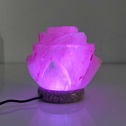 Flower Himalayan Salt Lamp – USB LED Colour-Changing with Marble Base (1.2kg)