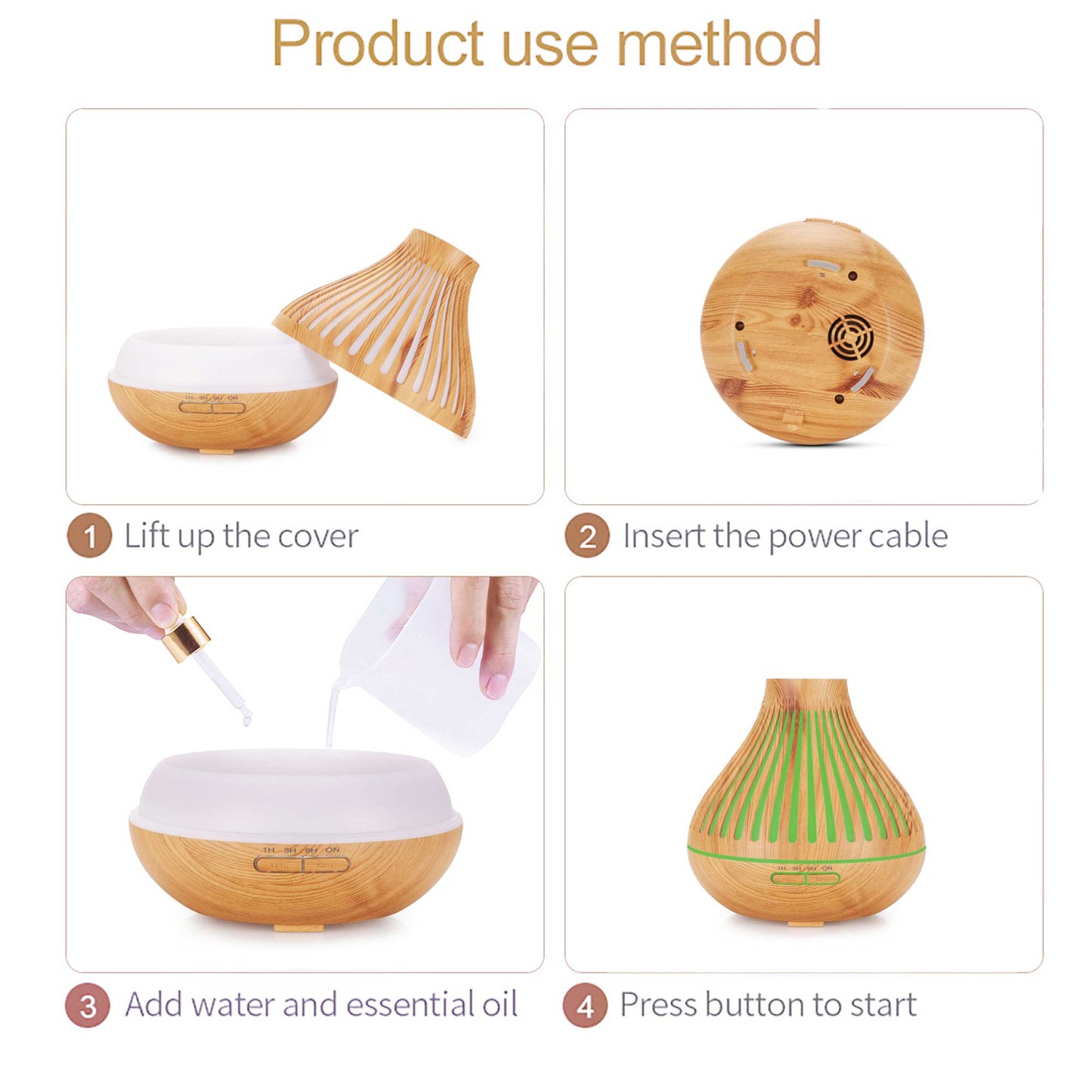 Essential Oil Diffuser 500ml, Wood Finish Mist Humidifier