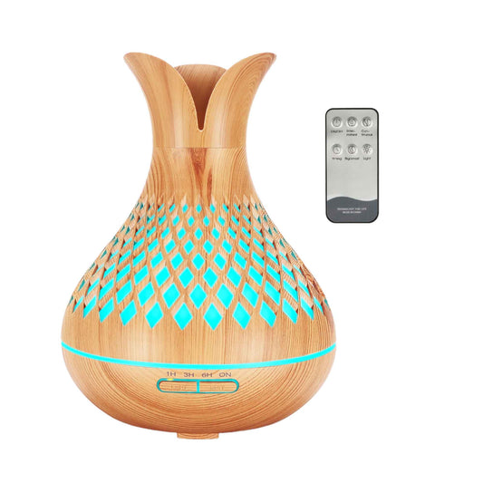 Aussie Aroma Diffuser and Remote - 500ml Vase Flower Wood Mist Humidifier 🌳💧