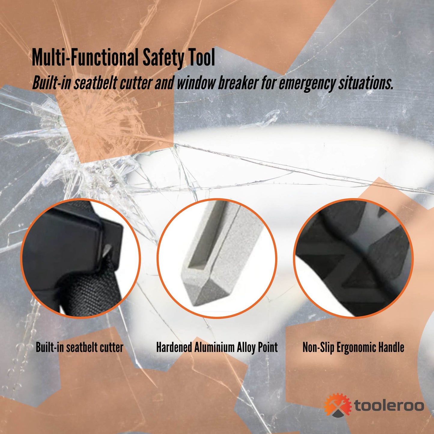 Tooleroo 3-in-1 Car Cane Handle – Mobility Aid with Window Breaker & Seatbelt Cutter