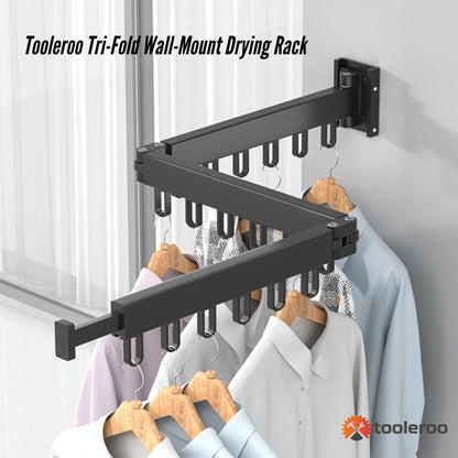 Tooleroo Tri-Fold Wall-Mount Drying Rack – Space-Saving Clothes Hanger (130cm)