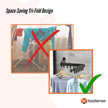 Tooleroo Tri-Fold Wall-Mount Drying Rack – Space-Saving Clothes Hanger (130cm)