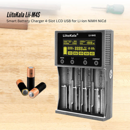 LiitoKala Lii-M4S Smart Battery Charger – 4-Slot Touch Control with USB Output