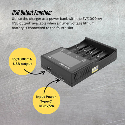 LiitoKala Lii-M4S Smart Battery Charger – 4-Slot Touch Control with USB Output