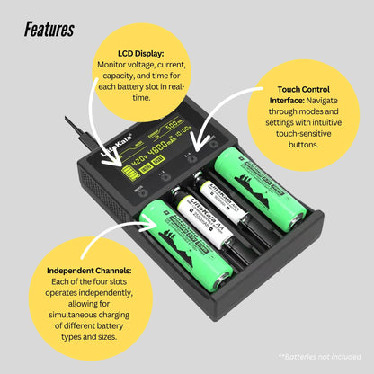 LiitoKala Lii-M4S Smart Battery Charger – 4-Slot Touch Control with USB Output