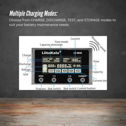 LiitoKala Lii-M4S Smart Battery Charger – 4-Slot Touch Control with USB Output