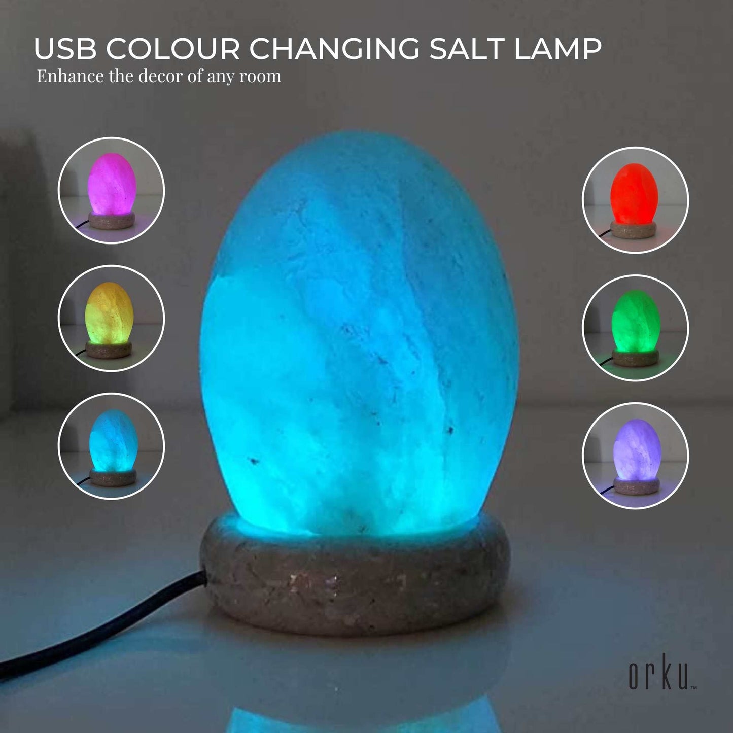 USB Colour Changing Egg Shape Himalayan Pink Salt Lamp | Color Change LED Light | Relaxation - ZenHome