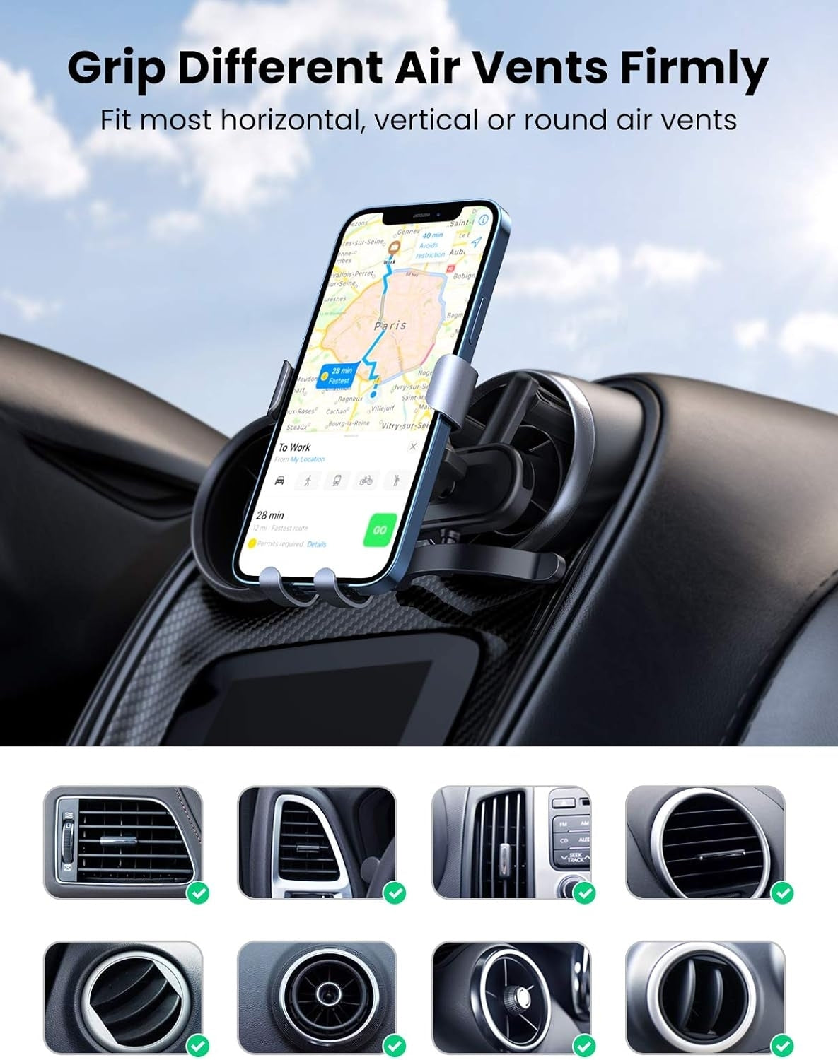 Gravity Car Air Vent Mount Phone Holder - Universal Fit for All Cars
