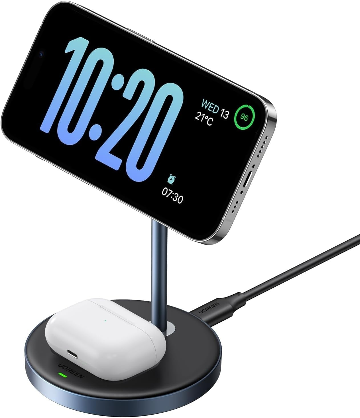 UGREEN 2-in-1 Magnetic Wireless Charging Station for iPhone & AirPods – MagSafe Compatible, Adjustable Stand