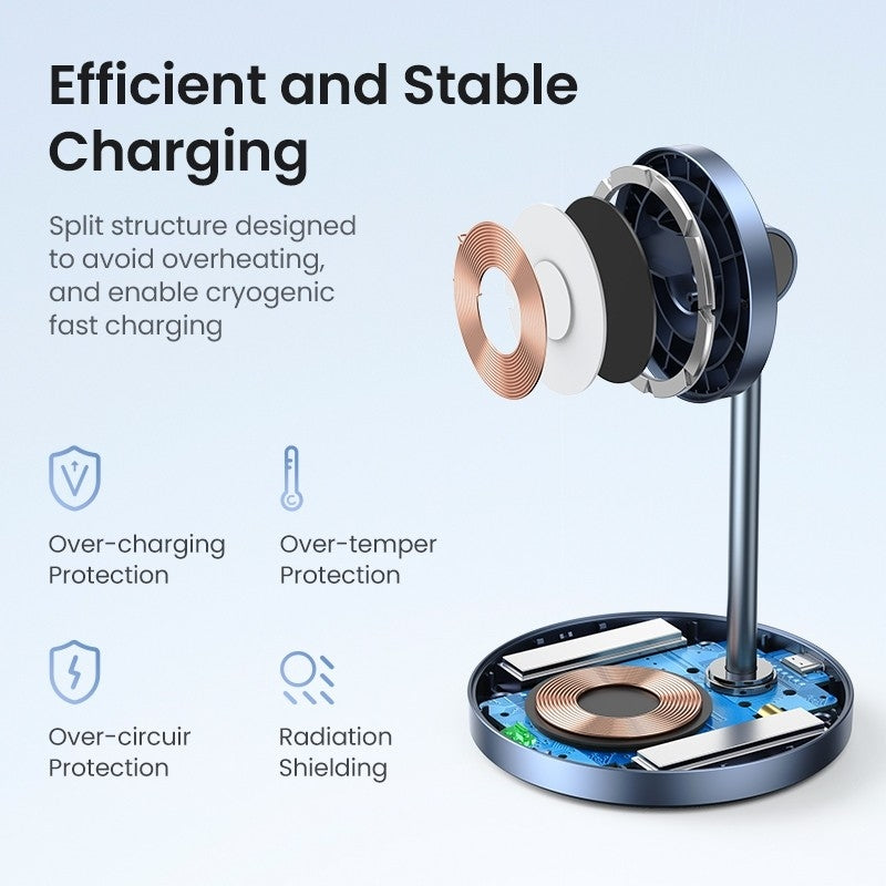 UGREEN 2-in-1 Magnetic Wireless Charging Station for iPhone & AirPods – MagSafe Compatible, Adjustable Stand