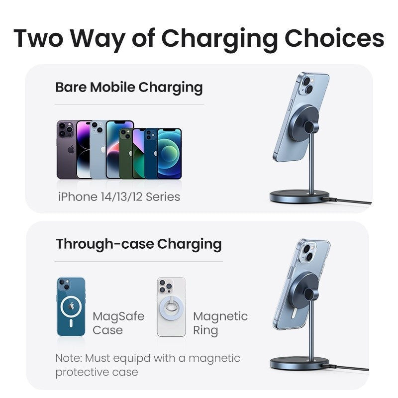 UGREEN 2-in-1 Magnetic Wireless Charging Station for iPhone & AirPods – MagSafe Compatible, Adjustable Stand