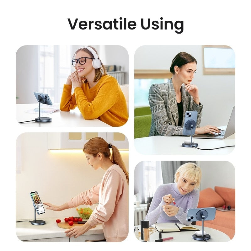 UGREEN 2-in-1 Magnetic Wireless Charging Station for iPhone & AirPods – MagSafe Compatible, Adjustable Stand