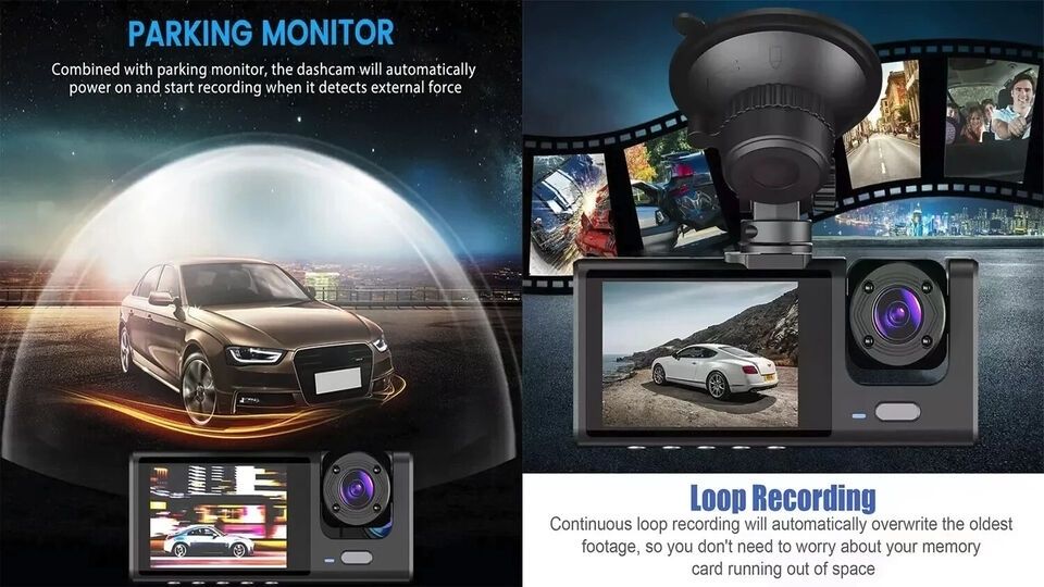 BDI C309 3 Camera Dash Cam, 1080P Front, 720P Inside, 480P Rear