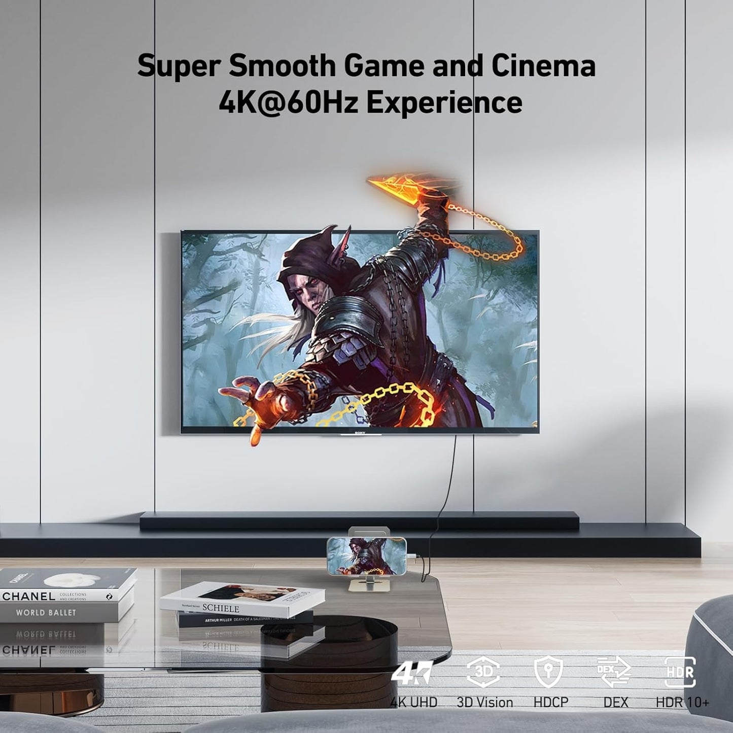 USB-C to HDMI Cable 1.8m - 6 Feet | High Speed | Plug & Play - TechGenius