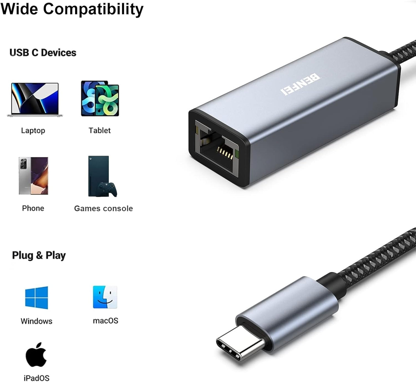 USB-C to Ethernet Adapter | Thunderbolt 3 to RJ45 - TechGenius