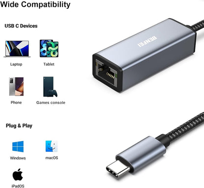 USB-C to Ethernet Adapter | Thunderbolt 3 to RJ45 - TechGenius