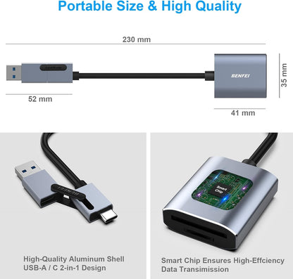 USB Type-C/Type-A to SD TF Card Reader - High-Speed Data Transfer - TechGenius