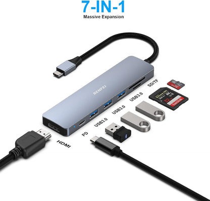BENFEI USB C Hub 7-in-1 | Multiport Adapter with HDMI & SD Card Reader | MacBook Compatible